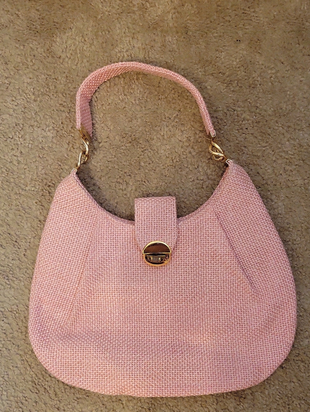 Vtg JR USA Pink Woven Shoulder Bag with Gold Hardware